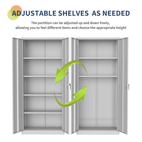 GarveeHome Metal Storage Cabinet with Lock,Steel Tool Cabinet with 4 Adjustable Shelves and 4 Adjustable Feet,Storage Organization for Home,Garage