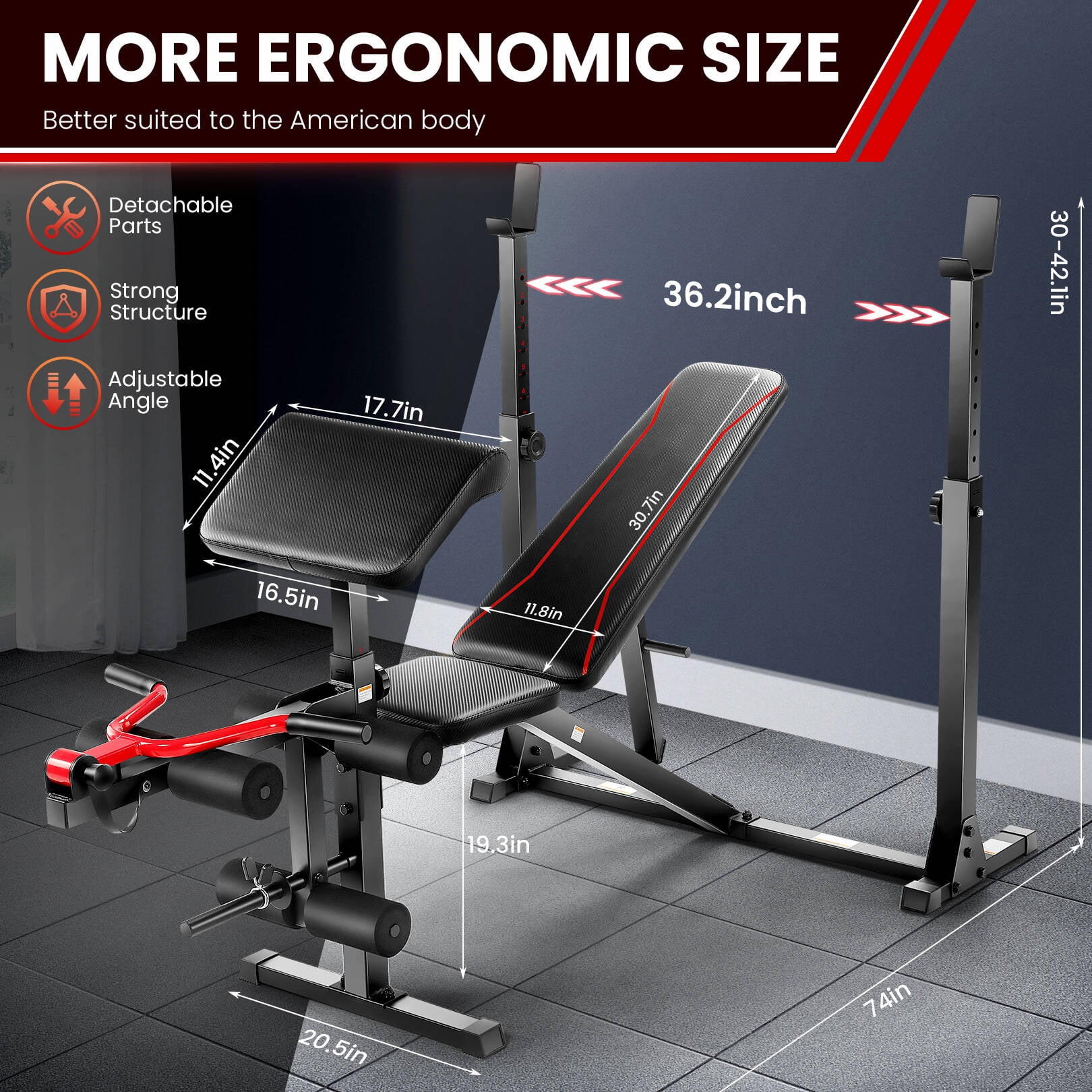 VIBESPARK Adjustable Weight Bench 900LBS Olympic Weight Bench Set with Barbell Rack, Preacher Curl
