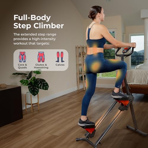 Sunny Health & Fitness Stair Stepper w/Handlebar, Extended Step Range Climber Machine for Legs, Core and Glute Workouts