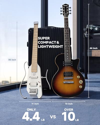 Donner HUSH-X Electric Guitar Kit - Featherlight Travel Guitar with Easy Assemble Stands, Great for Travel and Practice, Mahogany Solid Body, Gig Bag