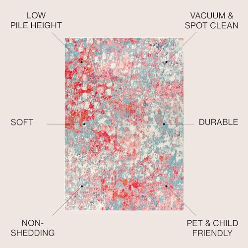 JONATHAN Y CTP108B-8 Contemporary POP Modern Abstract Blue/Red 8 ft. x 10 ft. Area-Rug, Bohemian, Easy-Cleaning, for Bedroom, Kitchen, Living Room