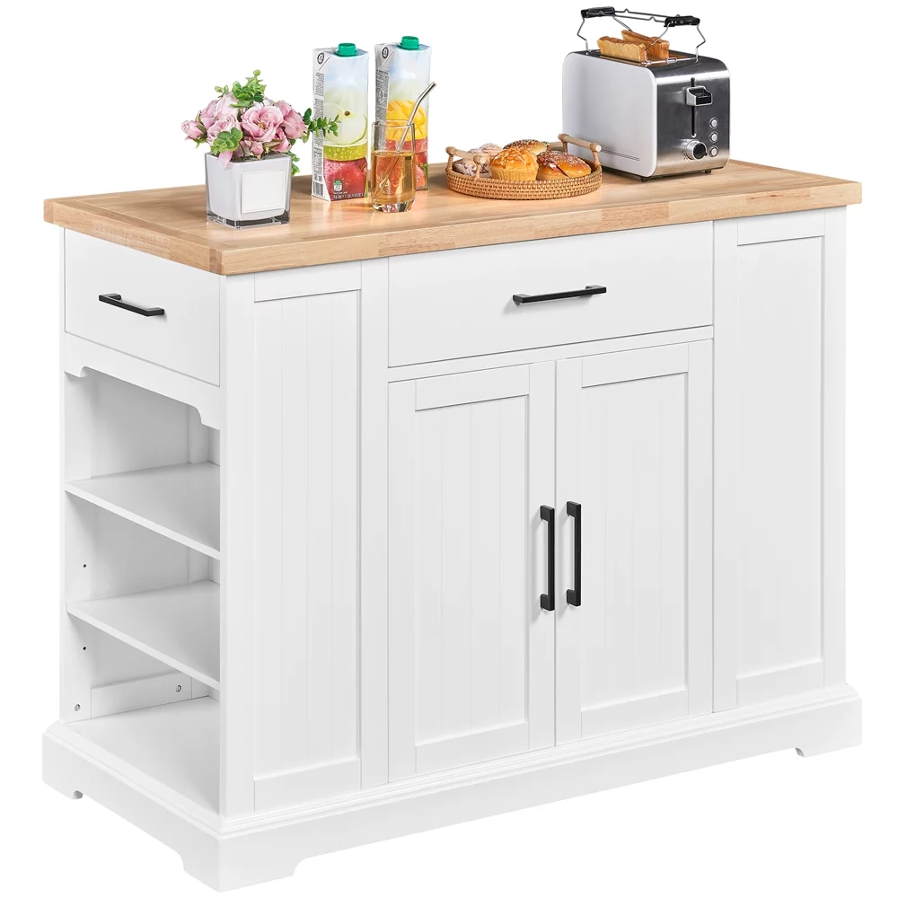 SMILE MART 36″ H Wooden Kitchen Island Storage Cabinet with Drawer & Open Shelving for Dining Room Kitchen, White