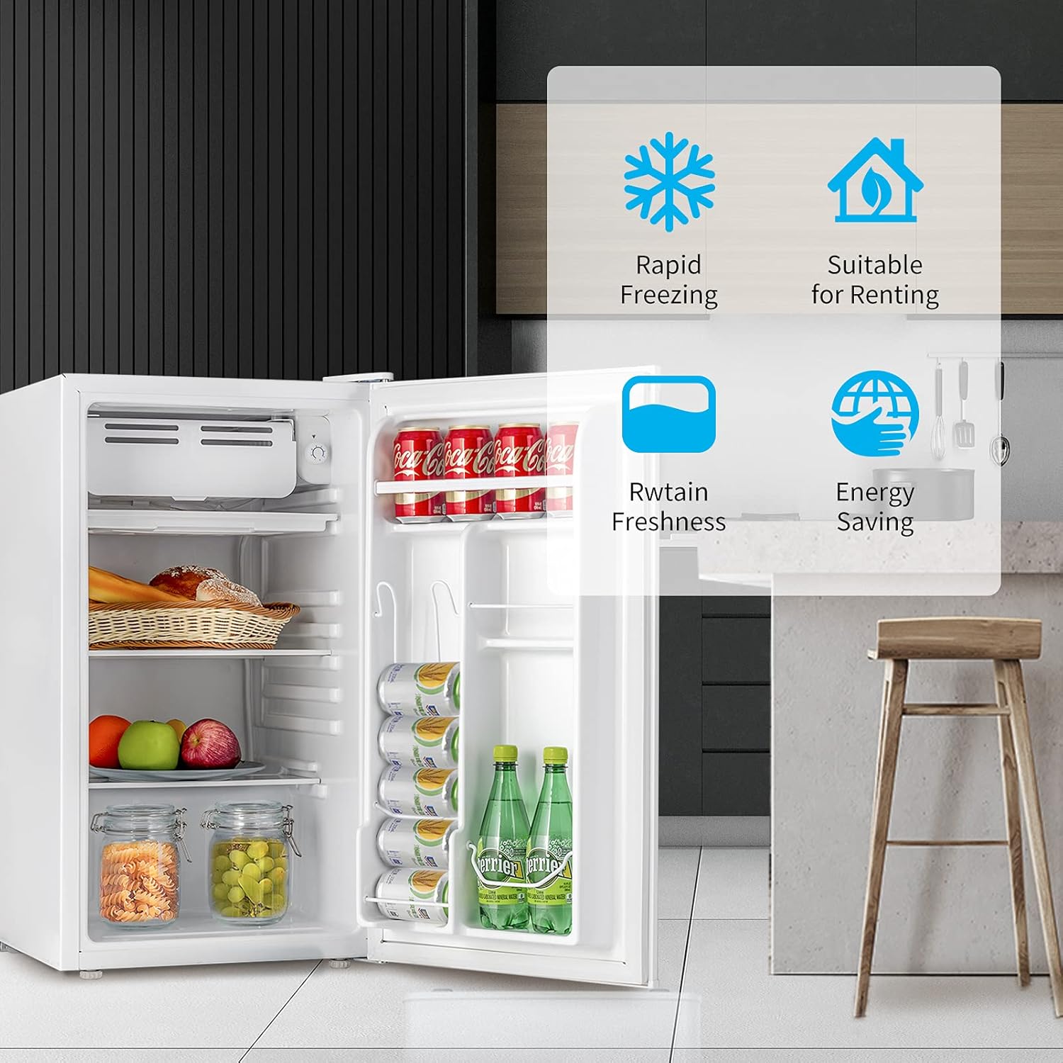N A 3.2 Cu.Ft Mini Refrigerator Compact Refrigerator-Single Door Small Drink Food Storage Machine for Dorm, Garage, Camper, Basement or Office