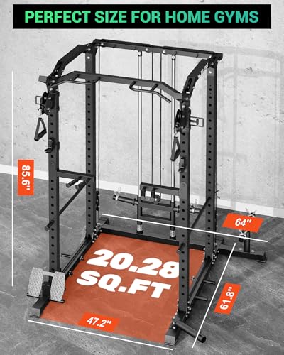 C11 Multi-Function Power Rack, 2000 lbs Power Cage with Adjustable Cable Crossover System and More Training Attachment