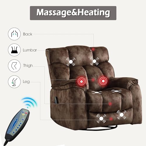 INZOY Massage Swivel Rocker Recliner with Heat and Vibration, Manual Rocking Recliner Chair with Vibrating Massage