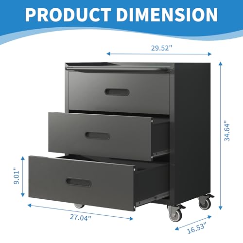 Metal Garage Storage Cabinet with Wheels,Locking Rolling Tool Cabinet with Drawers and Shelves for Home, Office, Garage & Workshop
