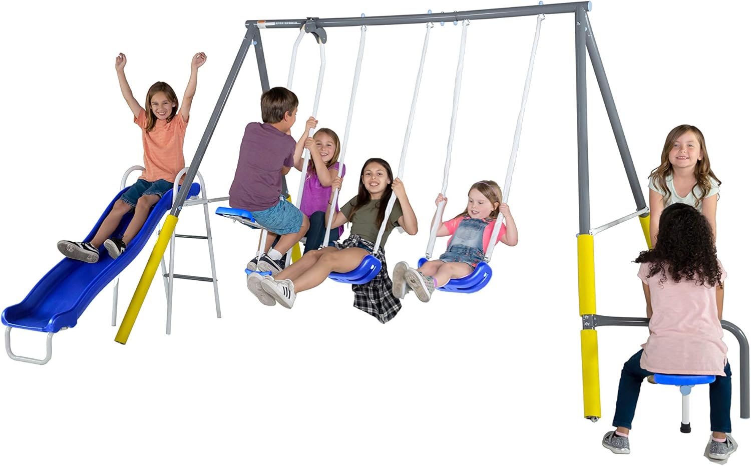 Sportspower Cambridge Outdoor Kids Swing Set with Slide, Blue/Yellow (MSC-4542)