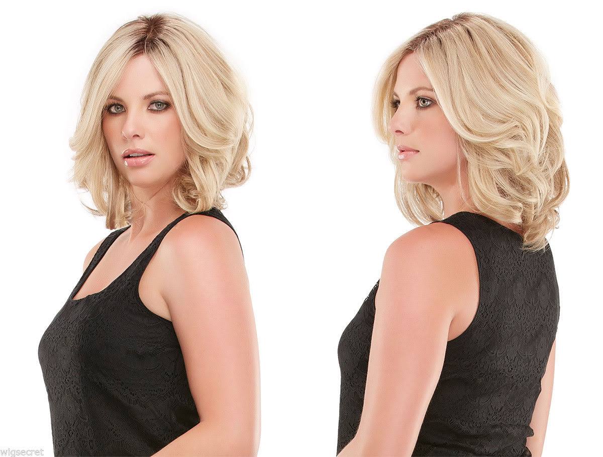 Mid Length Prem Human Hair Lace Front Carrie by Jon Renau Blonde Red Wigs - LT Golden Brown u0026 Blonde Blend...