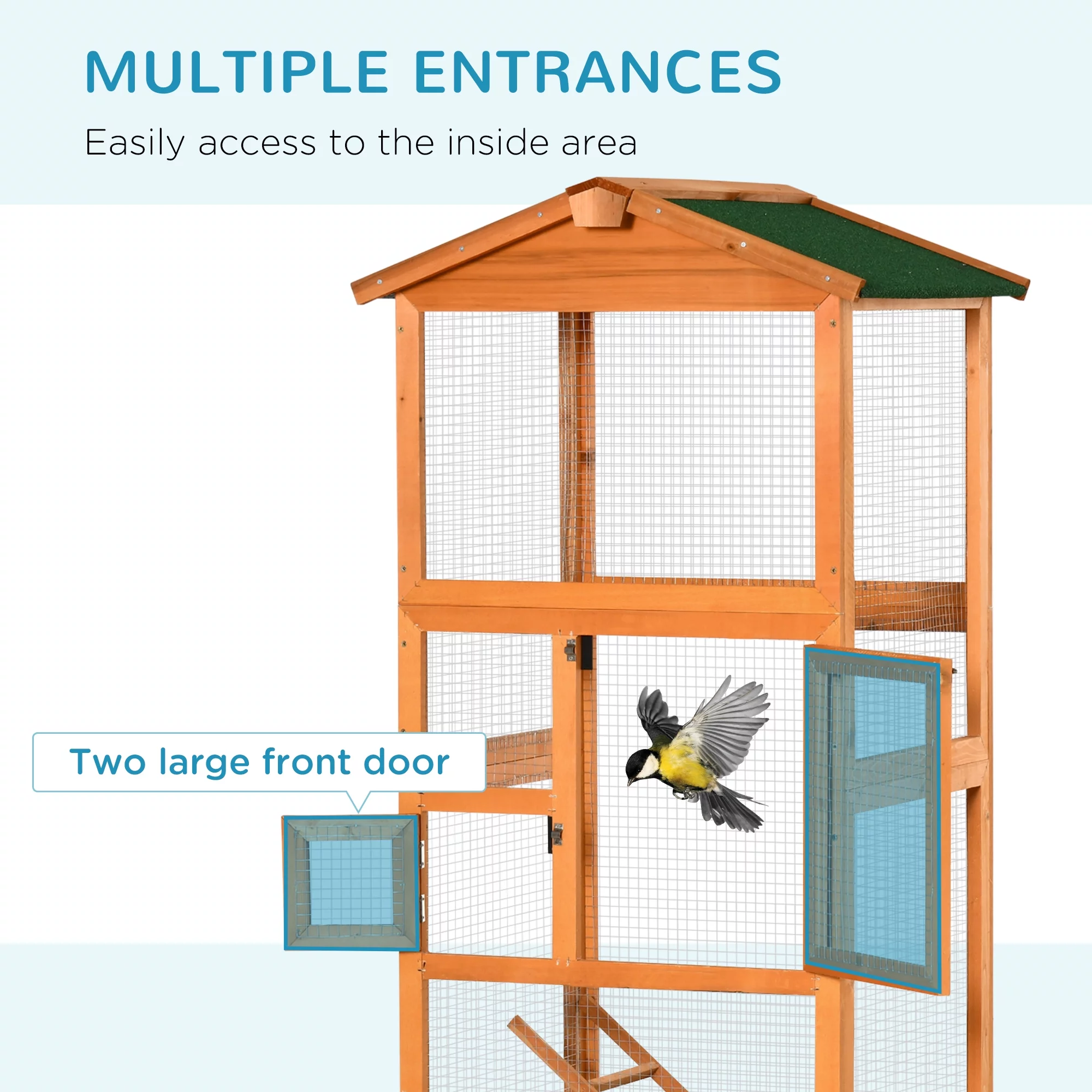 Pawhut 65" Large Wooden Vertical Outdoor Aviary Flight House Bird Cage With 2 Doors