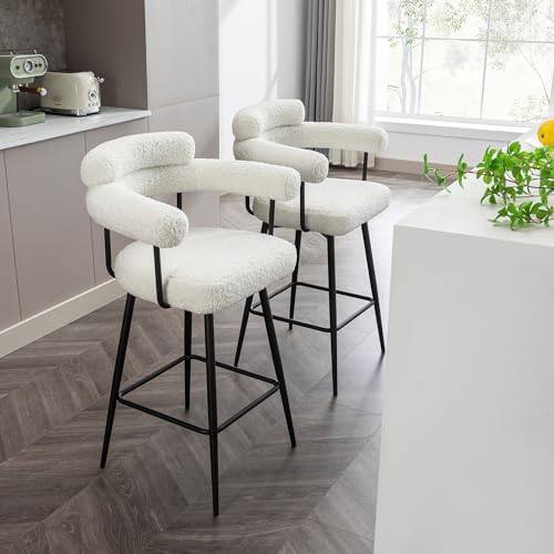 ONEVOG 27 inch Swivel Counter Stools, Beige Modern Counter Height Bar Stools Chairs with Curved Back and Arms