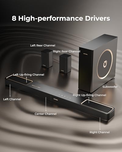 ULTIMEA 5.1.2ch Sound Bar with Dolby Atmos, Surround Sound System for TV with 2 Surround Speakers, Sound Bar for Smart TV