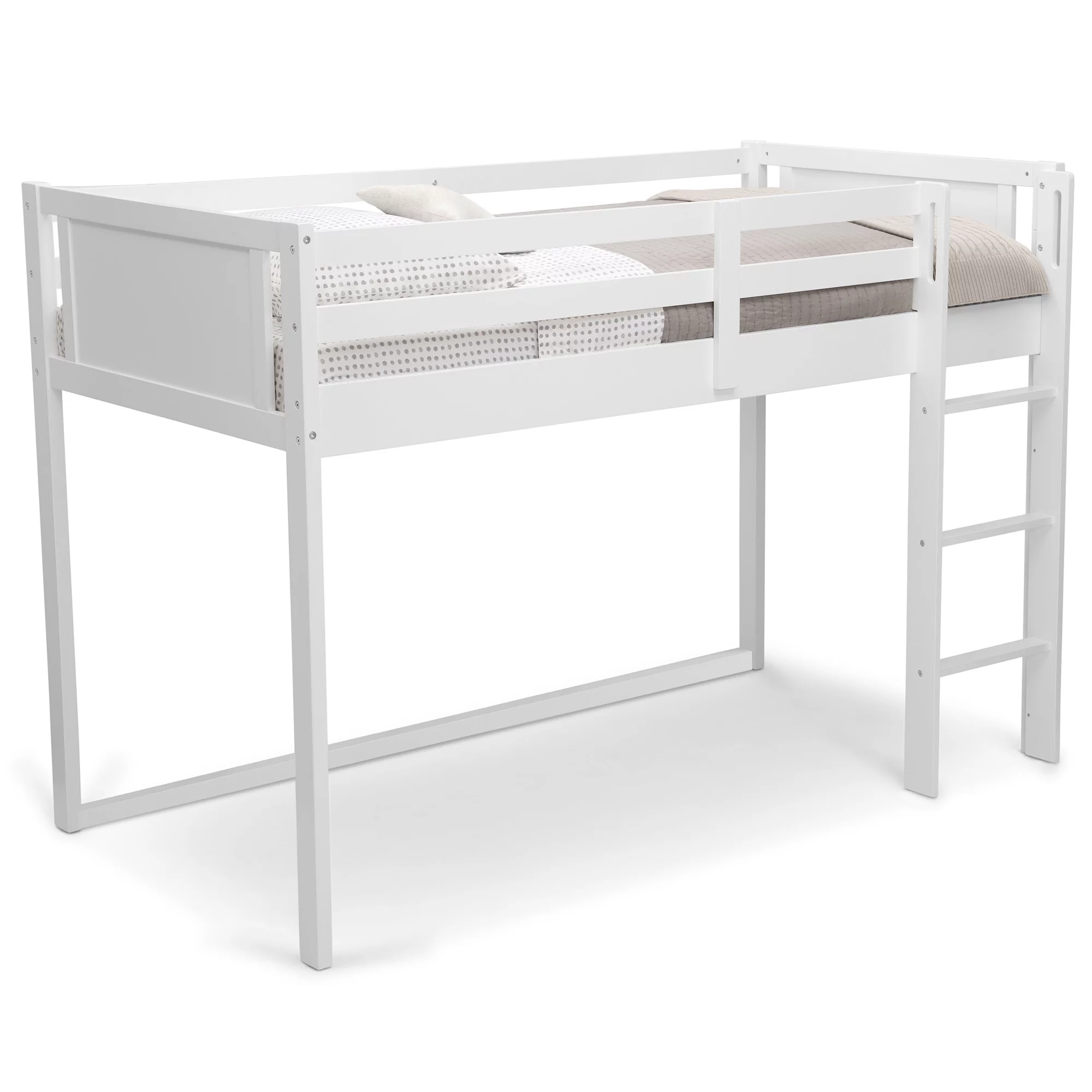 Delta Children Twin Loft Bed with Guardrail and Ladder, White