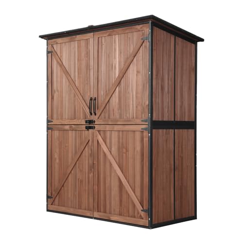 Aivituvin Outdoor Storage Shed Upgraded with Strong Metal Frame Garden Tool Shed Storage House Cabinet with Adjustable Shelfs and Wooden Floor 4.6 x