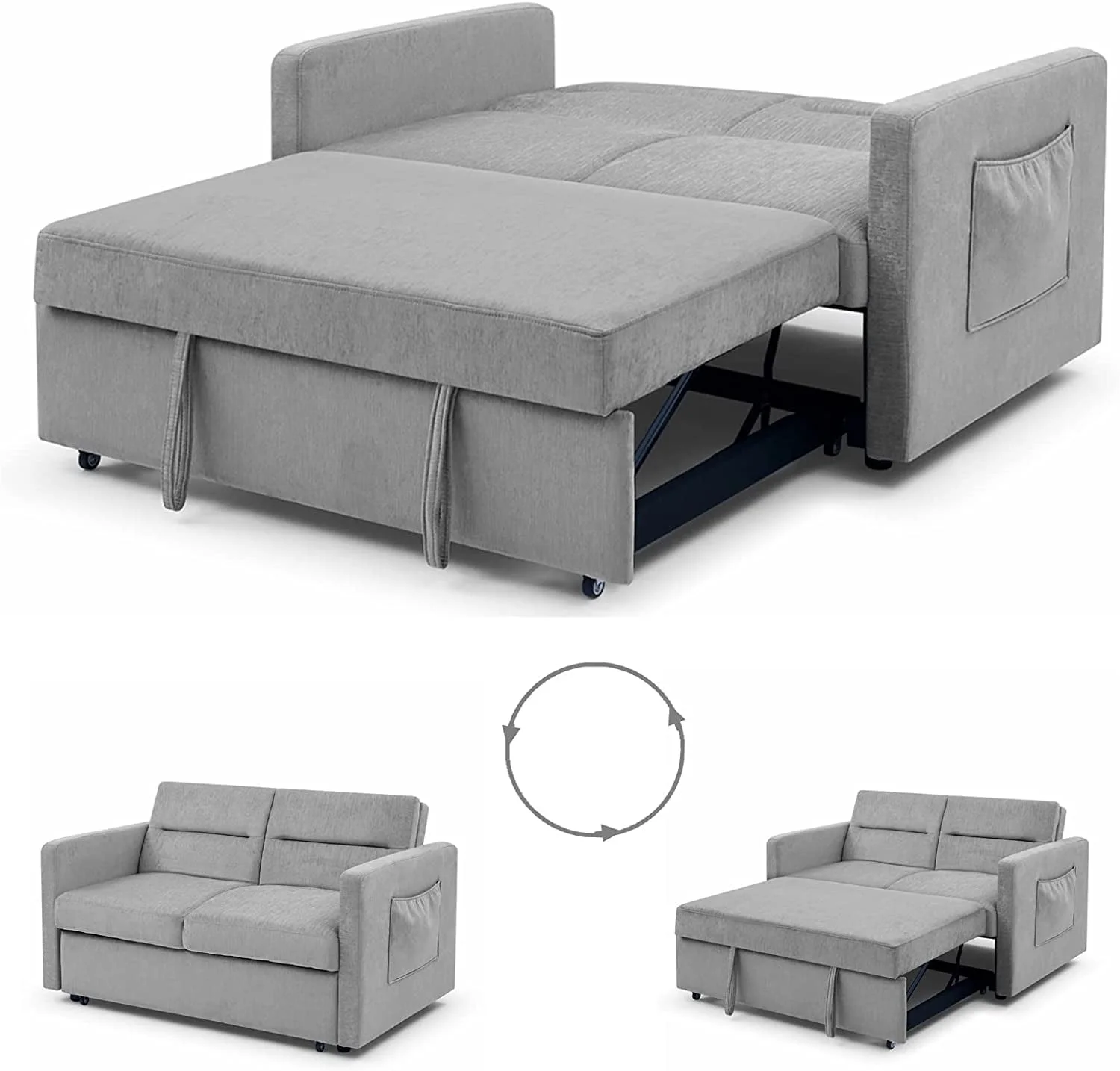 54.5 Pull Out Sofa Sleeper Couch. 3-in-1 Convertible Sleeper Sofa Bed for Living Room Apartment. Breathable Chenille Adjustable Sleeper Loveseat with