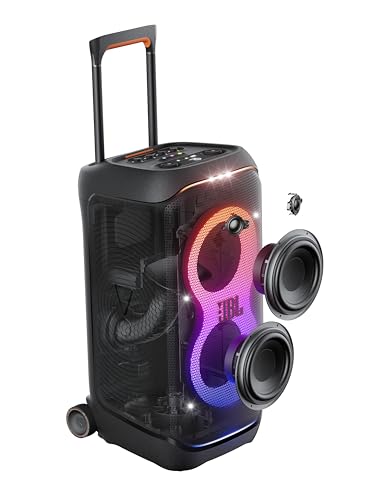 JBL PartyBox Stage 320 - Portable Party Speaker with Telescopic Handle & Wide, Sturdy Wheels, Powerful JBL Pro Sound, Futuristic lightshow