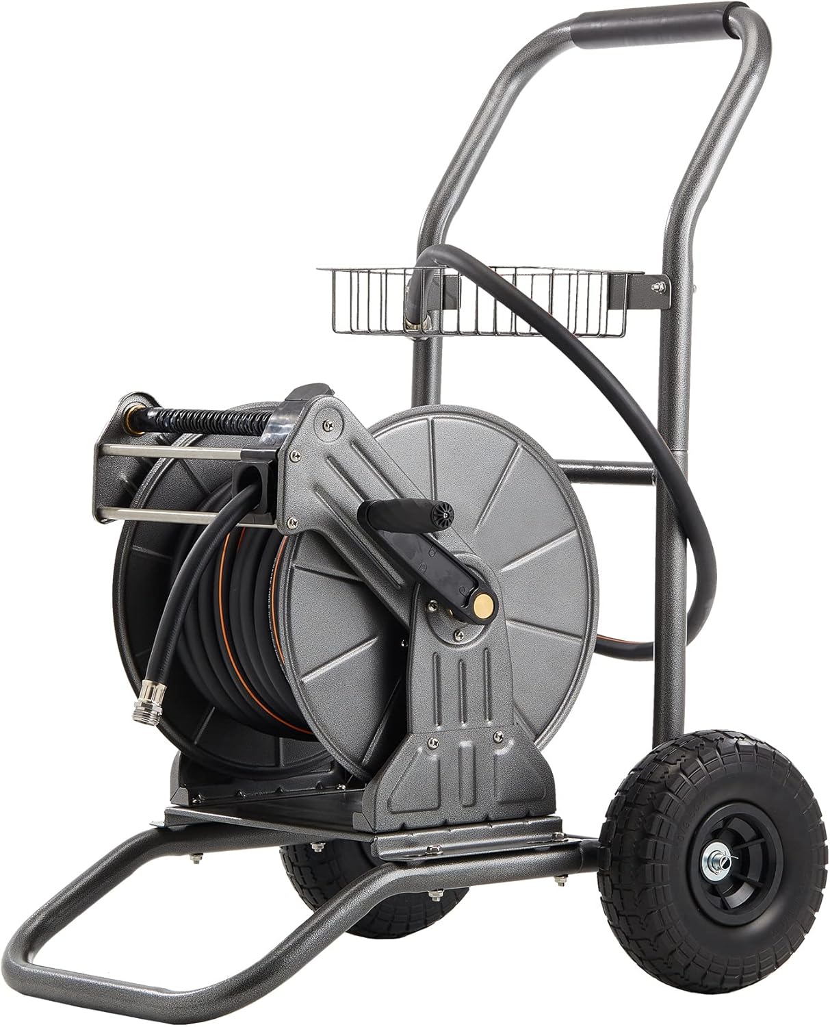 Giraffe Metal Hose Reel Cart, Retractable Garden Hose Reel with Crank, Heavy Duty Water Hose Cart with 2 Solid Wheels