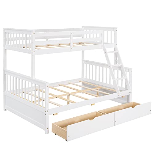 Ball & Cast Full Over Full Bunk Bed with Twin Size Trundle and Built in 4 Drawer,Wood Bunkbed w/Storage Ladder & Slat Support