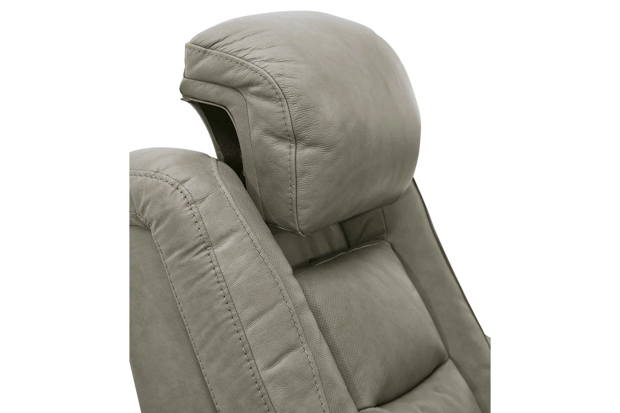 Signature Design by Ashley The Man-Den Leather Power Recliner in Gray
