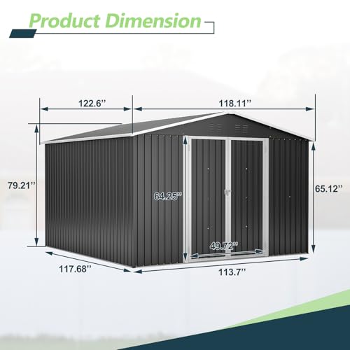 6x4 ft Small Outdoor Metal Storage Shed with Floor Frame & Lockable Door, Heightened Entry Garden Tool Shed for Backyard, Durable Galvanized Steel
