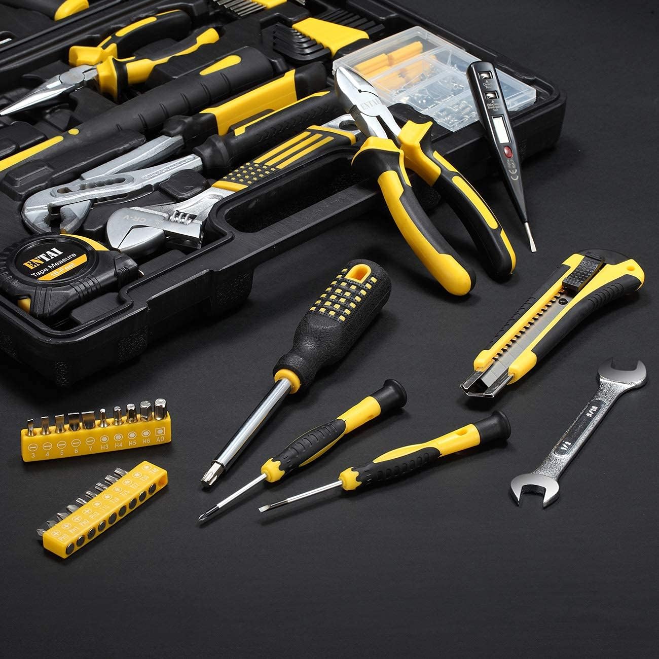 ENTAI 218-Piece Tool Kit for Home, General Household Hand Tool Set with Solid Carrying Tool Box