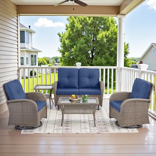 Patio Wicker Chairs Swivel Rocker - Outdoor Swivel Rocking Chairs Set of 2 with Rattan Side Table