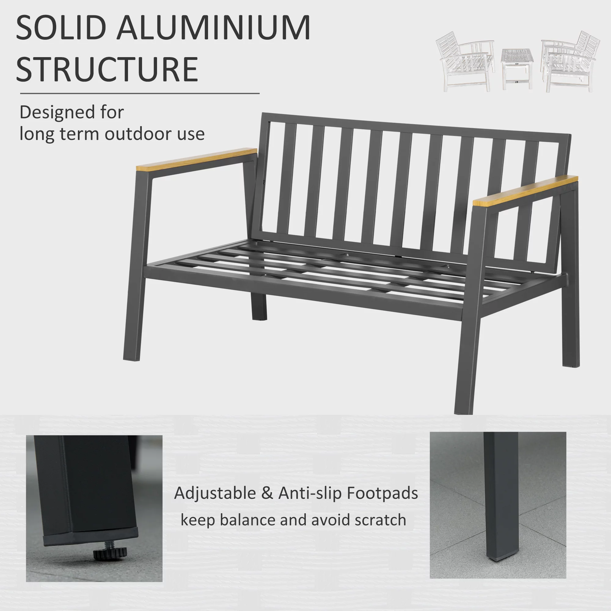 Outsunny 4 Piece Patio Furniture Set Aluminum Conversation Set Outdoor Garden Sofa Set w/ 2 Armchairs, Loveseat Sofa, Center Coffee Table
