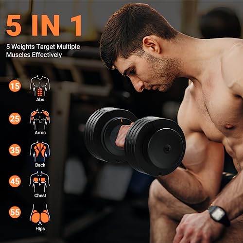 Adjustable Dumbbells Set of 2, 1-Sec Adjustable Weights Dumbbells Set, 5 in 1 Free Dumbbell with Anti-Slip Texture Handle