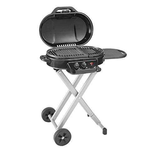 Coleman RoadTrip 225 Portable Stand-Up Propane Grill, Gas Grill with Push-Button Starter, Folding Legs & Wheels, Side Table, & 11