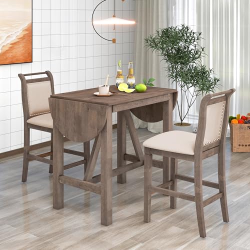 LUMISOL 3 Piece Drop Leaf Table Set, Drop Leaf Table and 2 Chairs, 3 Piece Dining Table Set for Living Room Dining Room Small Place