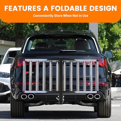 MaxxHaul 50149 500-lb Capacity 50 inch x 22 inch Hitch Mount Premium Folding Aluminum Cargo Carrier Rack Basket with High Side Rails and Reflector