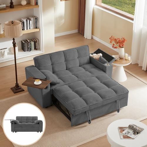 68.11" Corduroy Sleeper Chair Bed with USB Port, Cup Holders & Side Storage Pockets – 3-in-1 Foldable Sofa Bed for Guest Room, Living Room – White