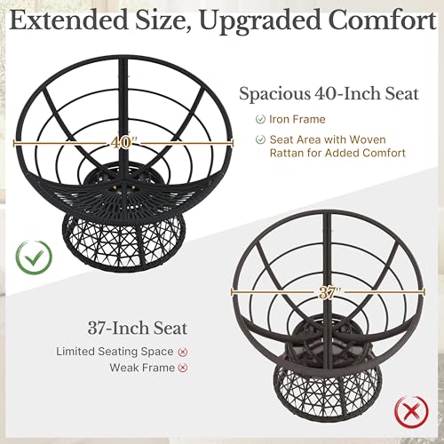 Yaheetech Indoor Papasan Chairs with Thick Tufted Cushions and Frame, Swivel Wicker Ergonomic Lounge Reading Chairs for Living Room/Bedroom, Black