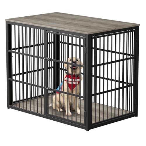 43'' Dog Crate Furniture with 3 Doors, XL Wooden Crate End Table Heavy Duty Indoor Puppy Cage for Medium to Large Dogs, Multiple Units Can be Combined