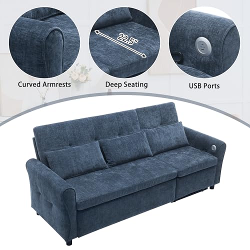 Ball & Cast Convertible Sofa Bed with Reversible Storage Chaise,Linen Sleeper Sofa Couch L Shaped Pull Out Couch Bed