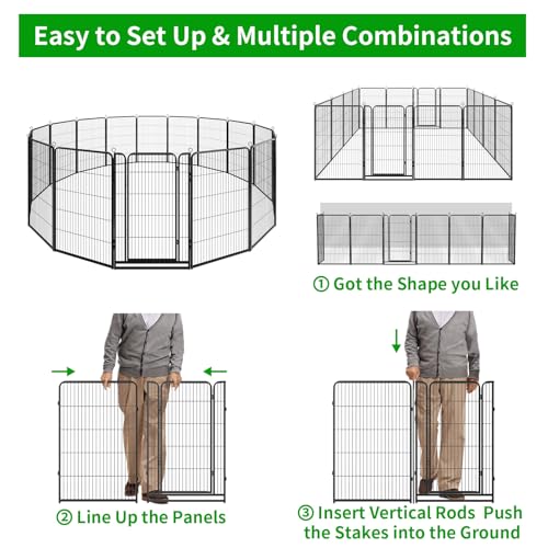 Dog Playpen Outdoor Extra Wide 12 Panels Heavy Duty Anti-Rust Coating-Strengthened Dog Fence 40" Height with Doors Portable for RV Camping Yard