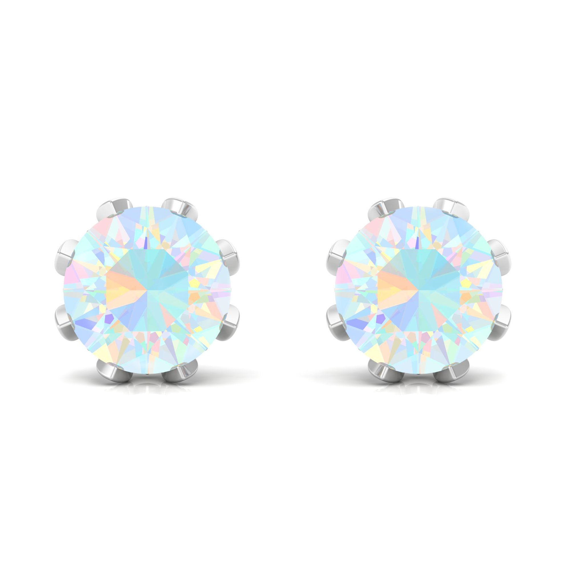 Ethiopian Opal Floral Stud Earrings for Women with Diamond (8 mm, AAA Grade), 925 Sterling Silver