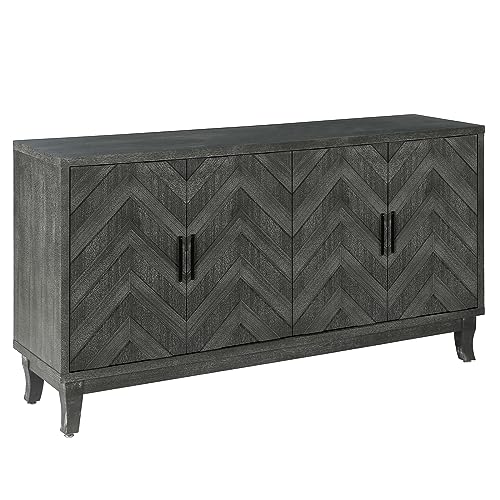 Vintage Sideboard Cabinet, Buffet Cabinet with 4 Doors, Accent Storage Cabinet with Adjustable Shelves