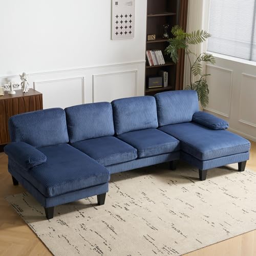 VINGLI 110" Sectional Couches for Living Room,U Shaped Couch with Double Chaise, 4-Seat Sofa Set with Chenille Fabric for Home Furniture,Forest Green