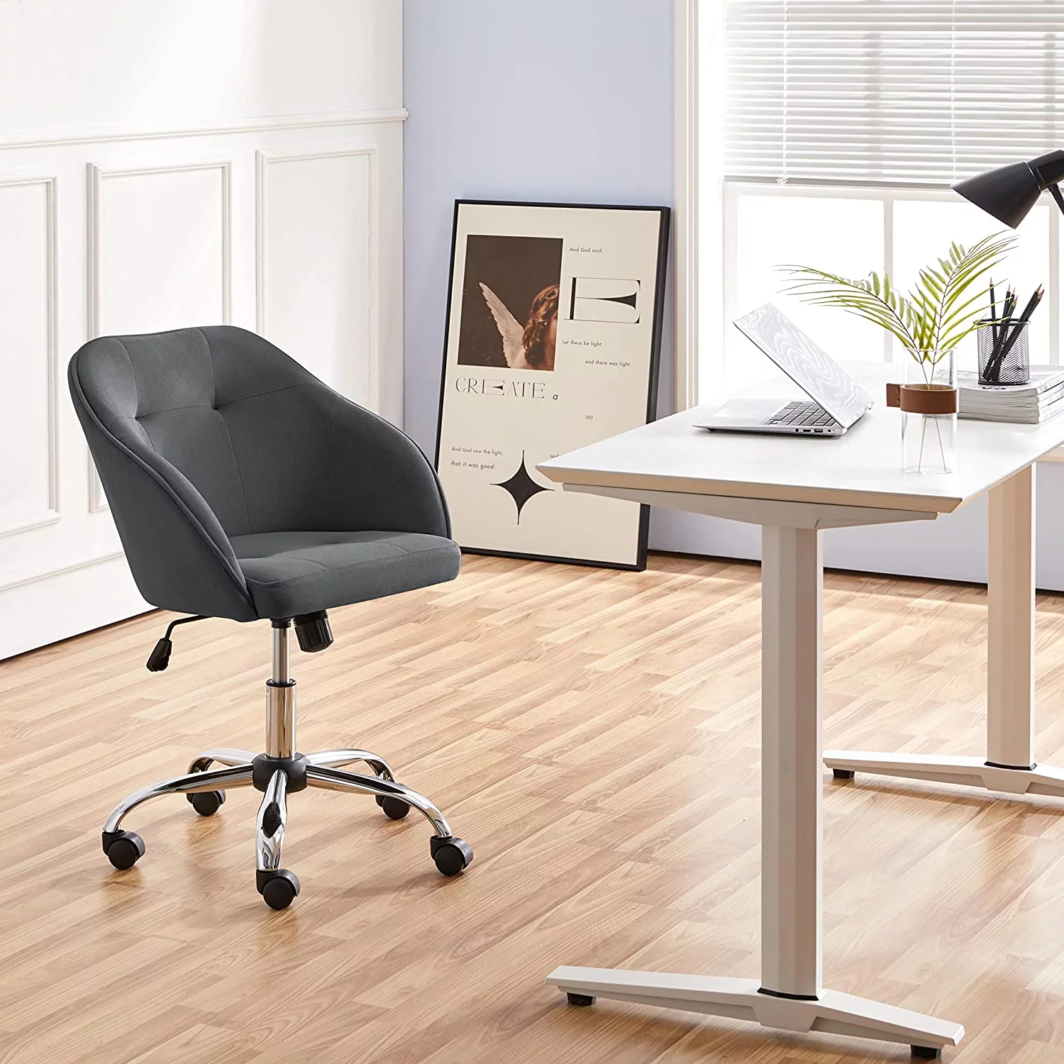 Modern Boucle Desk Chair, Makeup Vanity Chair with Adjustable Tilt Angle