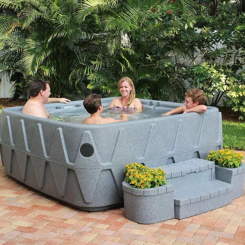 AquaRest Spas Premium 500 5-Person Lounger Plug And Play With 29 Stainless Jets, Ozone, And LED Waterfall