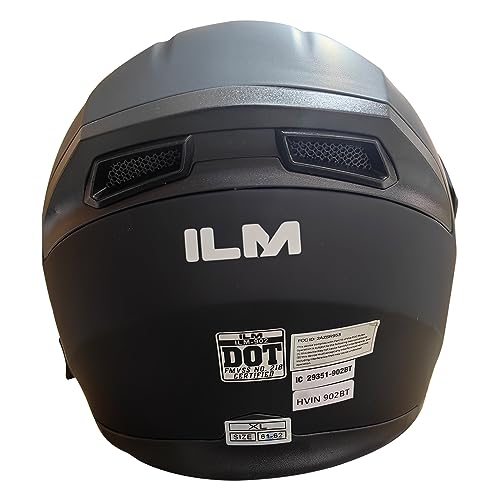 ILM Bluetooth Motorcycle Helmet Modular Flip up Full Face Dual Visor Mp3 Intercom FM Radio DOT Model 902BT(Matte Black, Large)