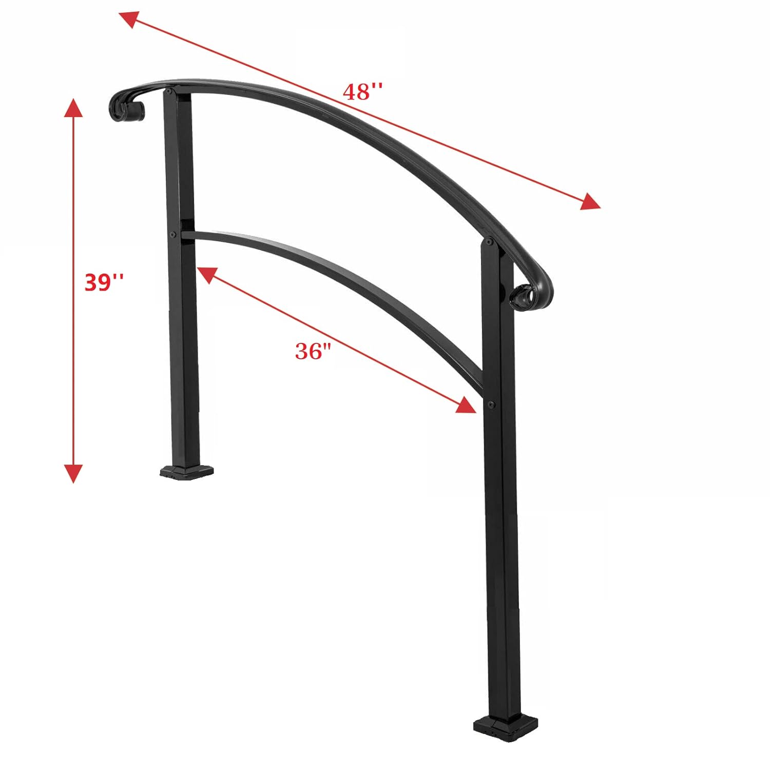 SCARIU Outdoor Hand Rails for Steps, 3 Steps Outdoor Stair Railing, Adjustable Front Porch Hand Rail