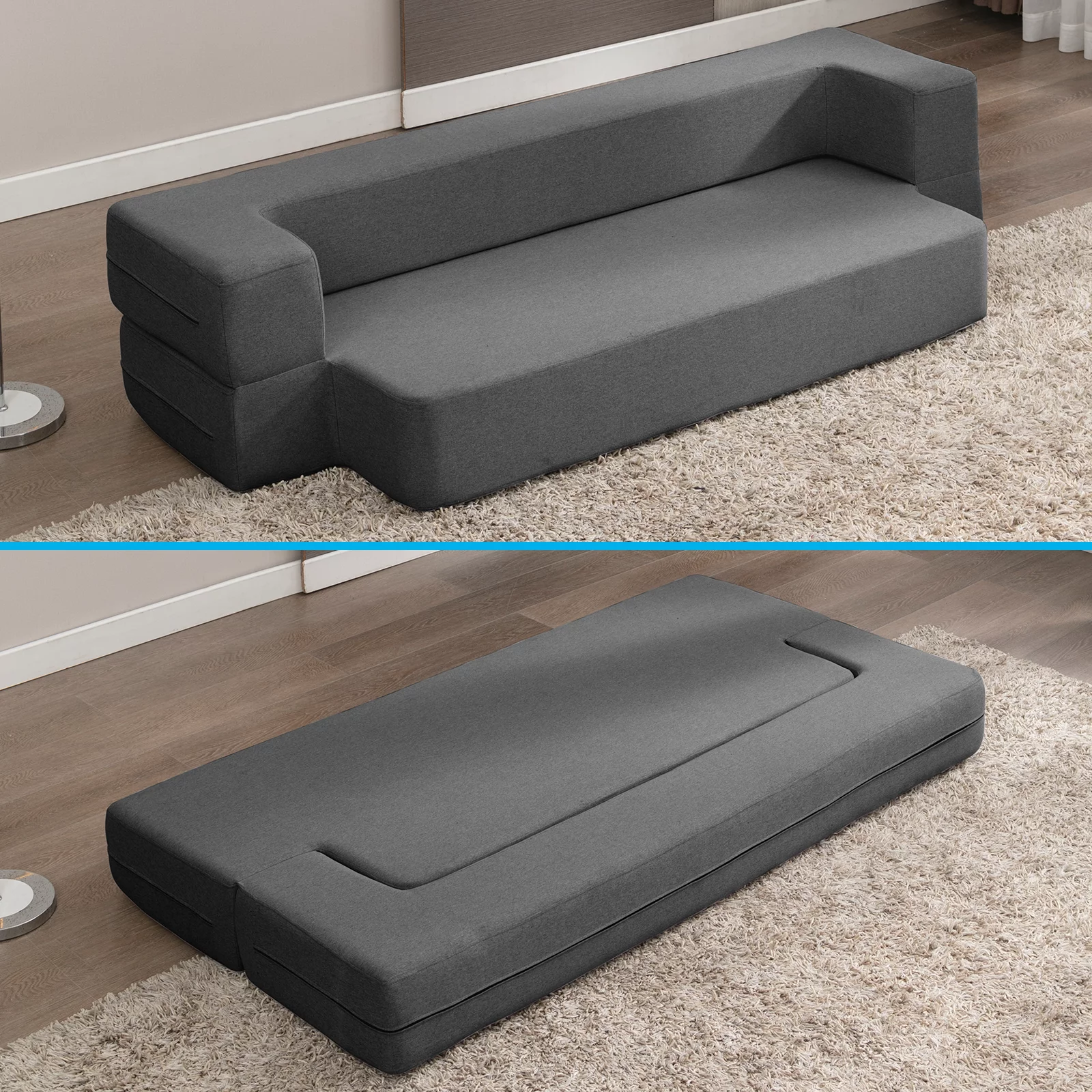 Mjkone Folding Queen Size Sleeper Sofa Bed,Convertible Couch Bed,Floor Foam Mattress, Linen Fabric
