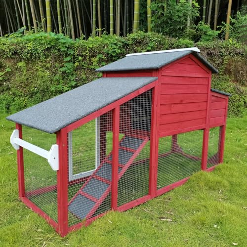 Chicken Coop and Run, Two Story Rabbit Hutch Indoor Outdoor, Wooden Hen House with Nesting Box Rabbit Cage, Ramp, Deep No Leak Pull Out Tray