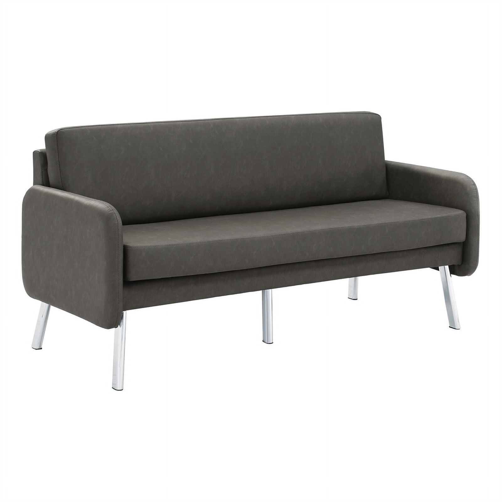 Lounge Sofa in Smoke Faux Leather with Chrome Legs