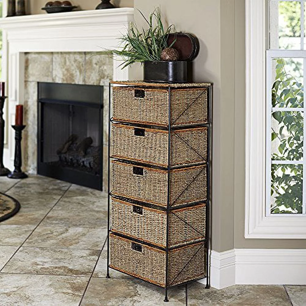 5-Drawer Storage Rattan Unit