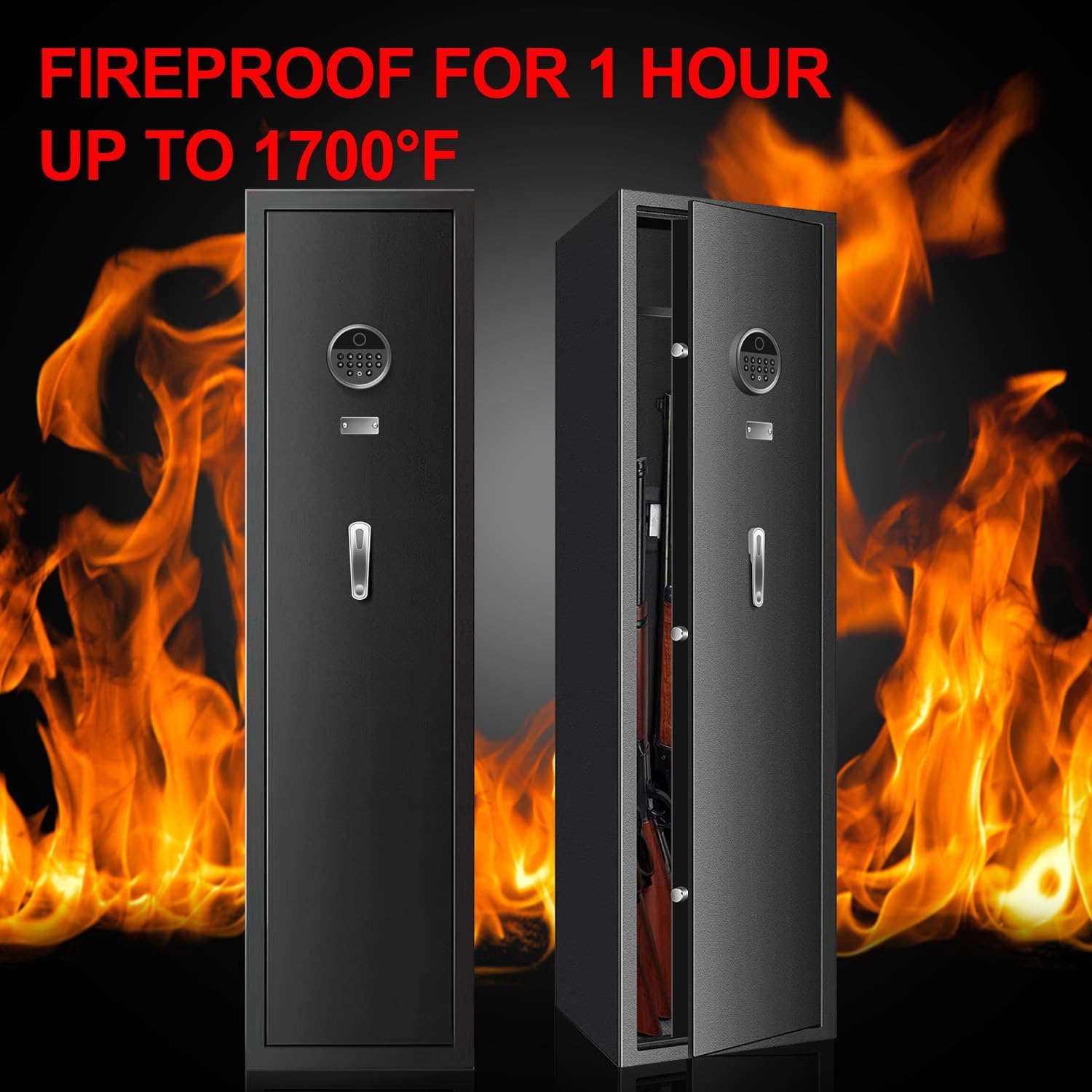 7-9 Large Long Gun Safe for Home Rifle and Pistols, Biometric Gun Safes for Rifles and Shotguns, Fireproof Gun Safe with Removable Gun Rack