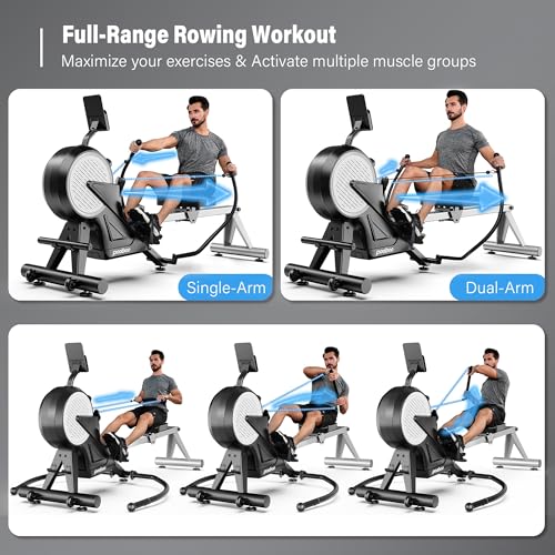 pooboo Rowing Machines for Home, Dual Wind & Magnetic Resistance, Foldable Row Machine 400 LB Weight Capacity