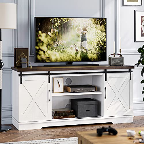 IDEALHOUSE Farmhouse TV Stand for 65 Inch TV Entertainment Center TV Media Console Table, Barn Door TV Stand with Storage and Shelves