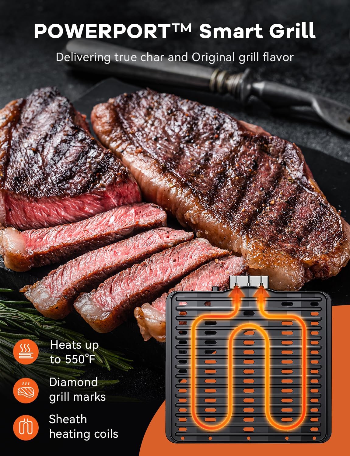 Nuwave Smart Air Fryer Oven with POWERPORT™ Plug-In Grill for Dual-Zone Efficient Cook